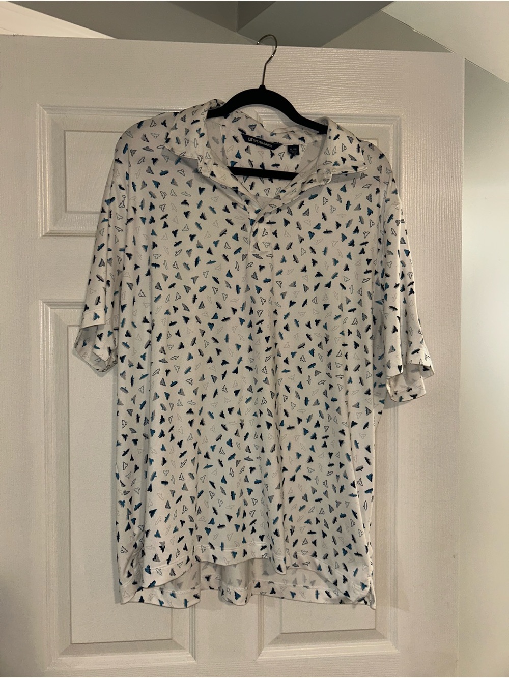 Cutter & Buck White Polo with Blue Bird Print